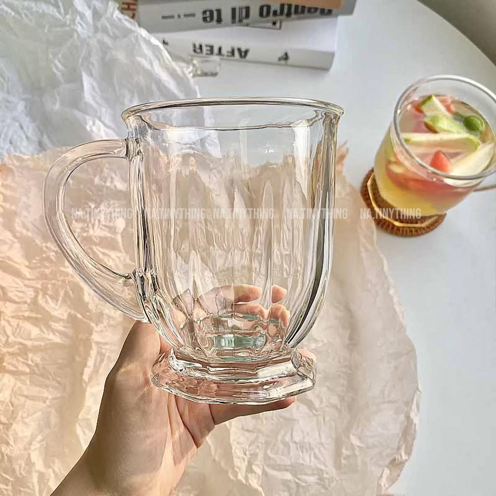 Ly cốc thuỷ tinh trong suốt có tay cầm dung tích lớn dùng uống trà sữa cà phê phong cách Hàn Quốc - NA0046
