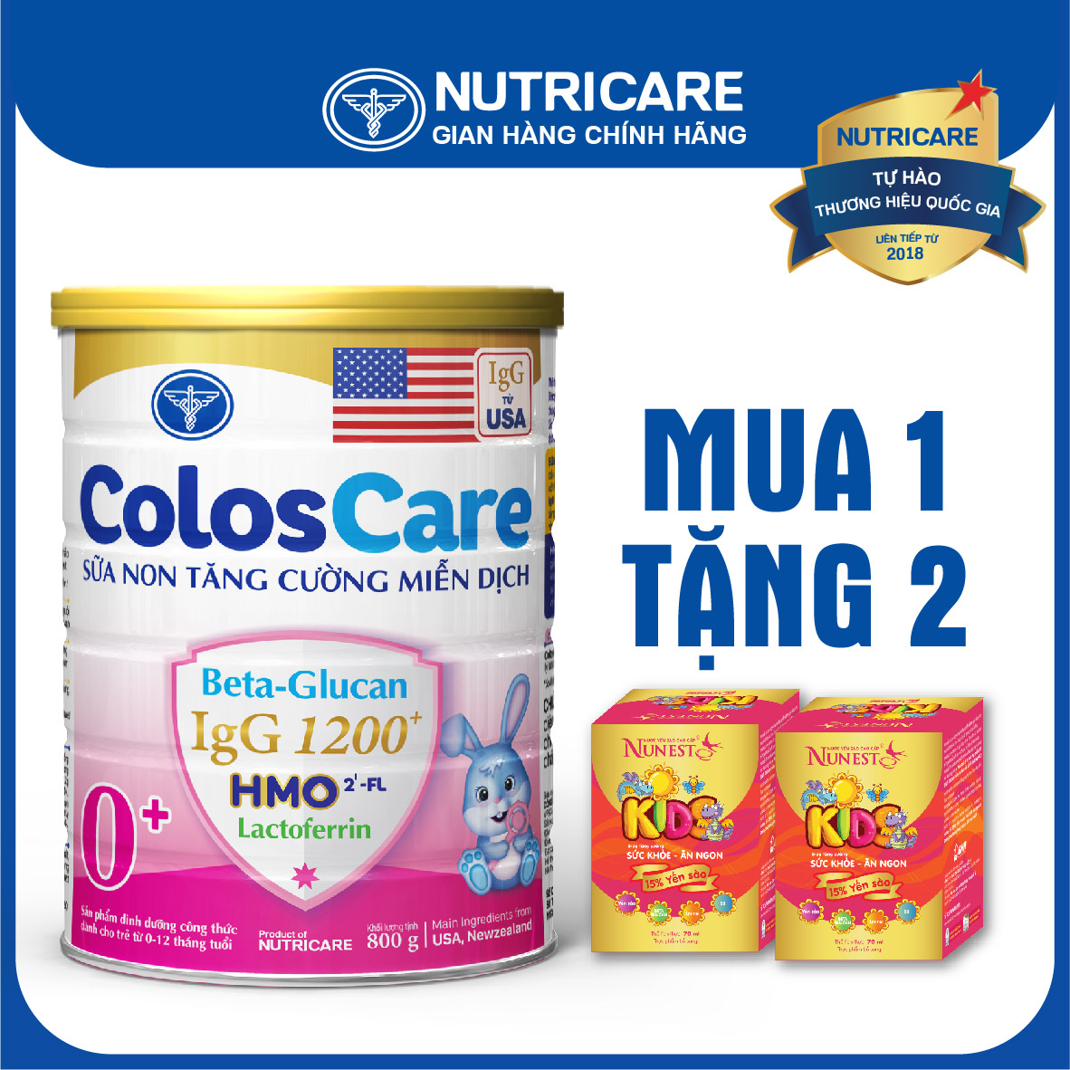 [Tặng 2 lọ yến] Sữa bột Nutricare ColosCare 0+ tăng cường hệ miễn dịch 800g