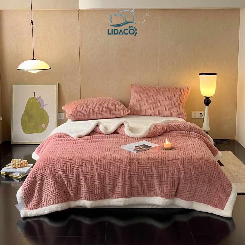 Chăn lông cừu Blanket LIDACO họa tiết dập vân chìm mỏng nhẹ ấm áp kích thước 2mx2m3
