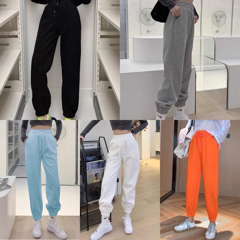 Quần jogger nỉ bông cotton dày dài 95cm bo chun trendy nhiều màu