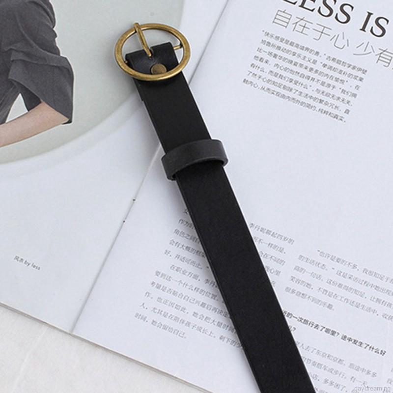 Thắt lưng da PU khóa tròn màu đồng cho nữ