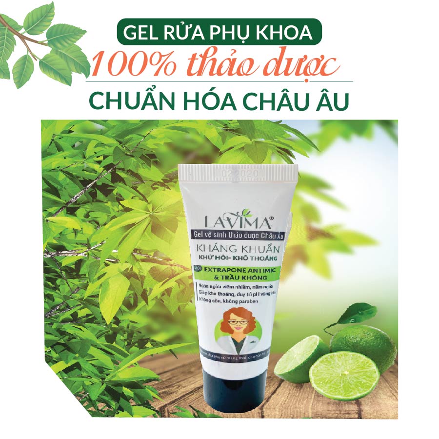 Tuýp gel phụ khoa (rửa phụ khoa, nước phụ khoa) LAVIMA 20g - viêm phụ khoa, nấm, viêm lộ tuyến, 100% thảo dược Châu Âu