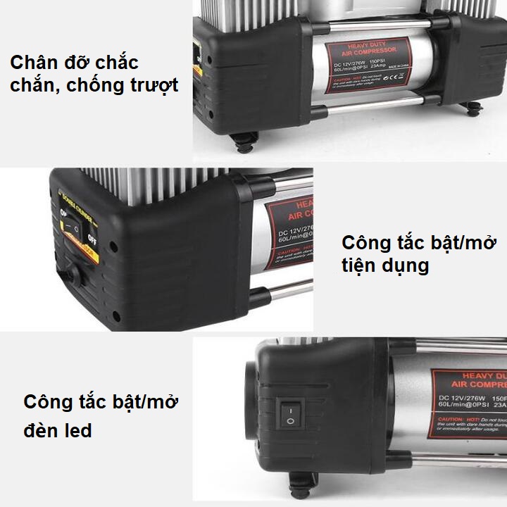 Bộ máy bơm lốp ô tô kèm phụ kiệm ứng cứu sửa chữa HD-506