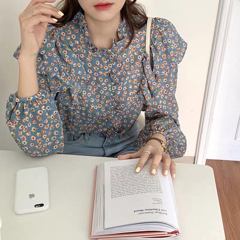 MS255 Áo sơ mi hoa nhí vai bèo điệu đà