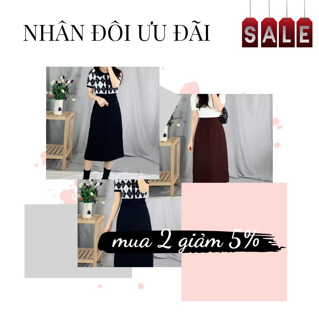 Chân váy midi xẻ sau 809 EMIX (2 màu), dáng dài, cạp cao, khóa sau, vải tuytxi, mềm mịn, đứng dáng