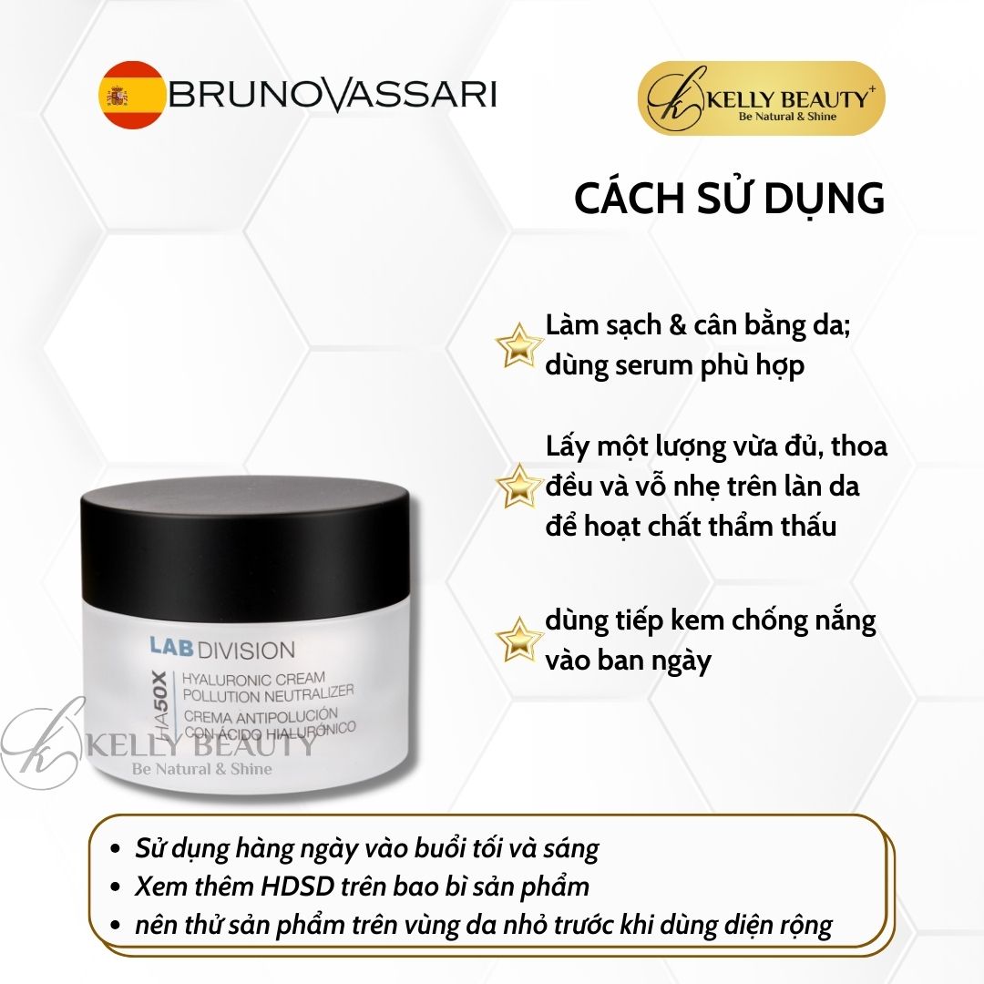 Kem Dưỡng Ẩm và Bảo Vệ Da Bruno Vassari HA50X Hyaluronic Cream Pollution Neutralizer | Kelly Beauty