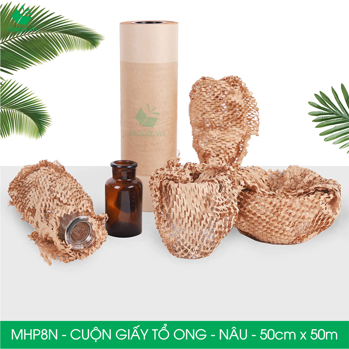 MHP8N - 50cm x 50m - Cuộn giấy tổ ong chống sốc - Kraft nâu Cao Cấp - Giấy gói hàng, gói quà