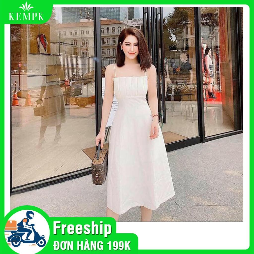Váy Đầm Nữ 2 Dây Xếp Ly Ngực Thời Trang Nữ KEMPK