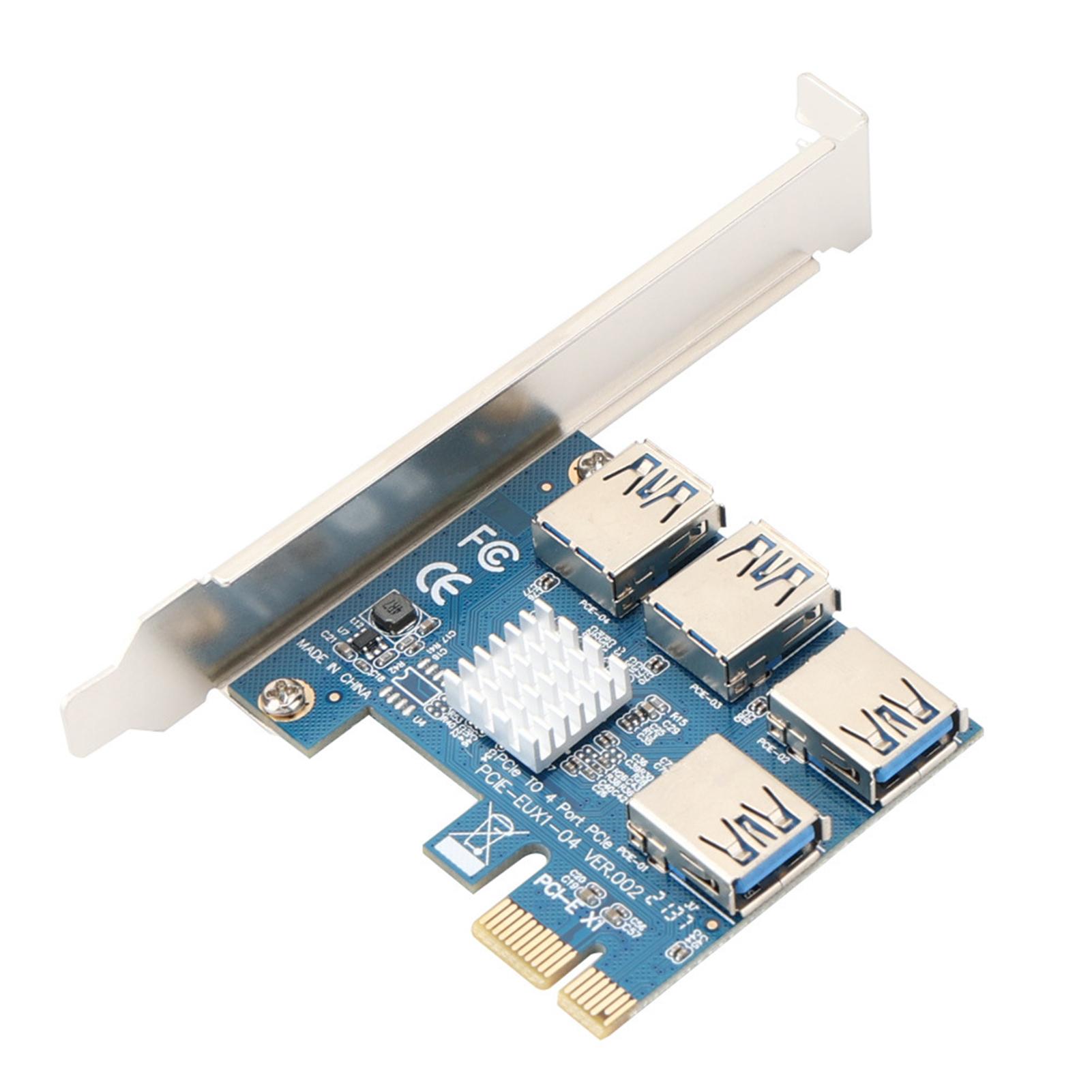 1 to 4 PCIE Splitter External USB 3.0 Adapter Port Converter PCI Expansion Card