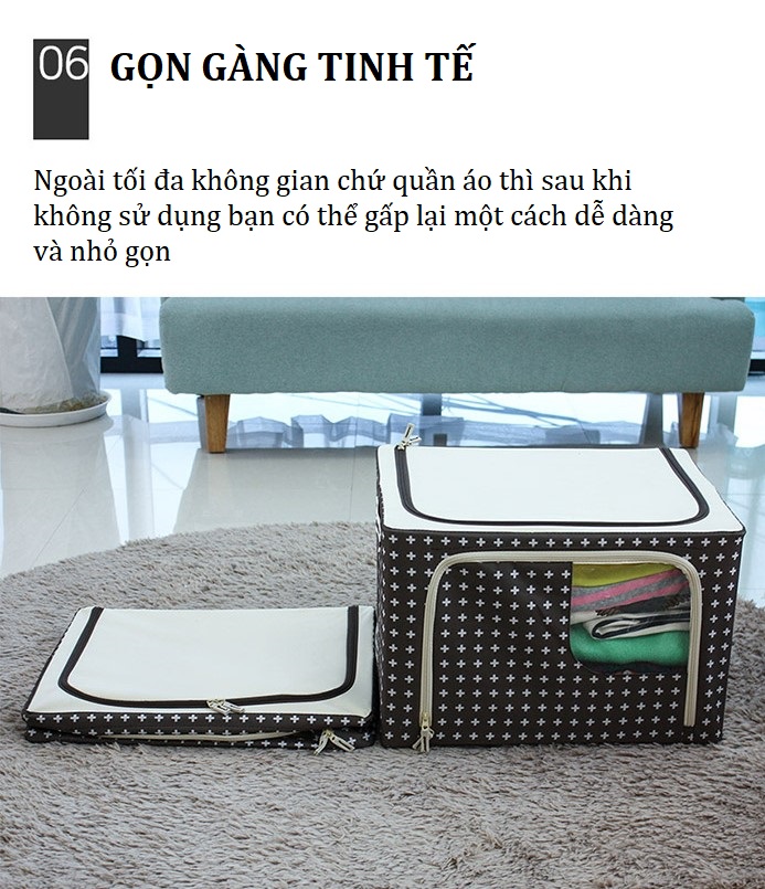 SET 2 TÚI ĐỰNG QUẦN ÁO KHUNG THÉP 88L- Dài 60 cm x Rộng 42 cm x Cao 35cm