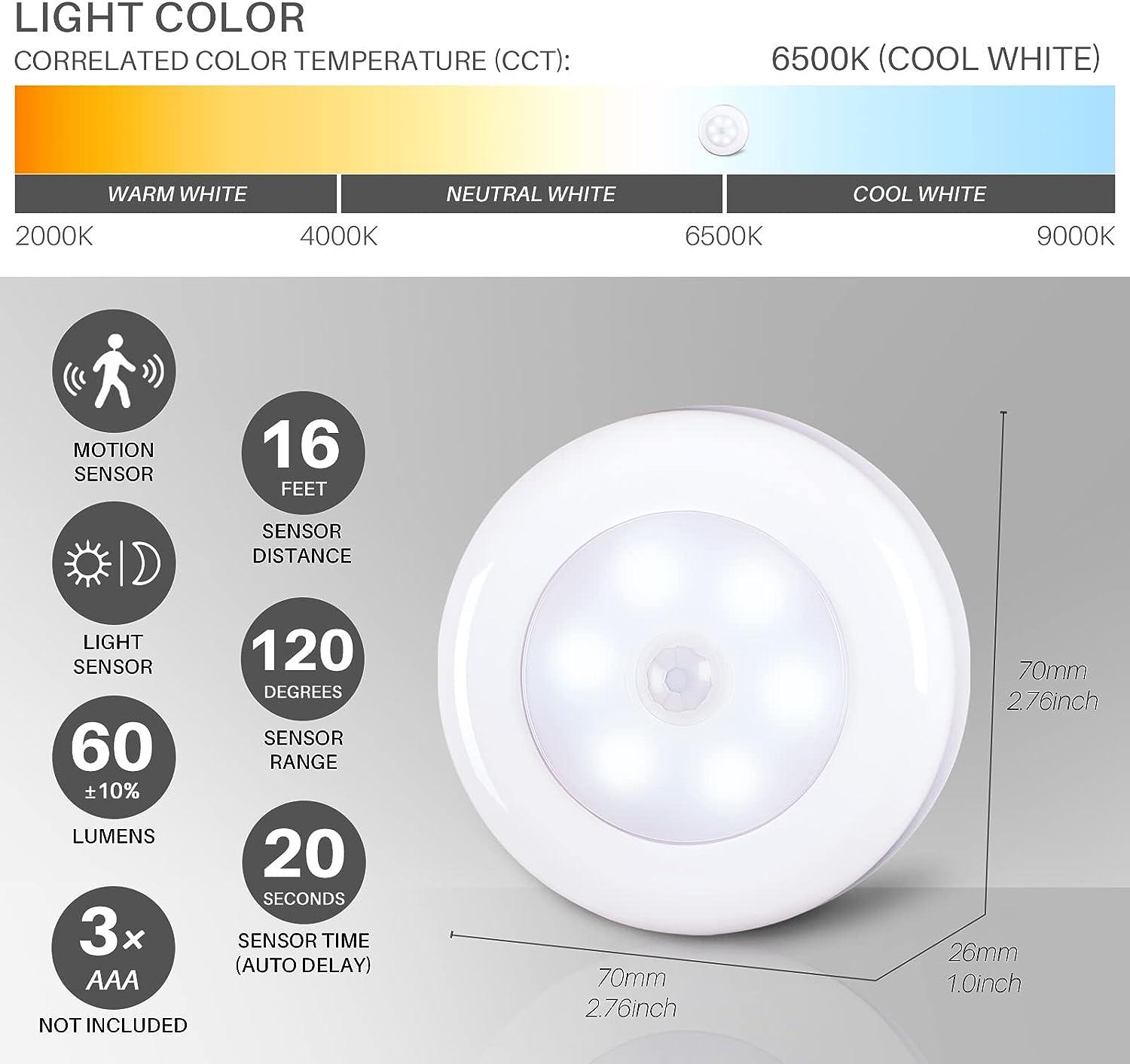 Đèn 3PCS LED pin cảm biến chuyển động Tủ chiếu sáng pin đêm, ánh sáng cảm biến trong nhà (màu trắng mát）