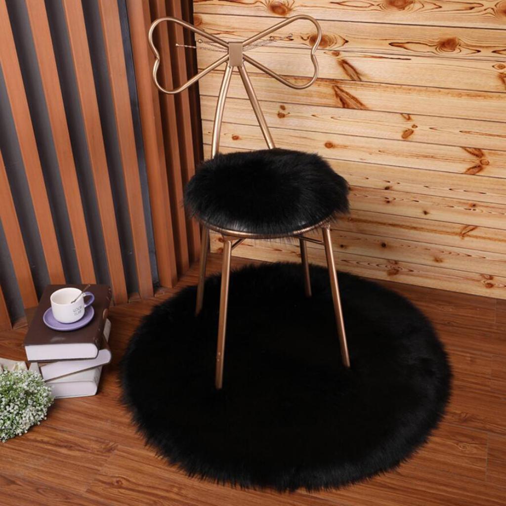 2X Seat Cushion Faux Fur Mat Artificial Pad Sofa Chair Stool Car Black 40cm