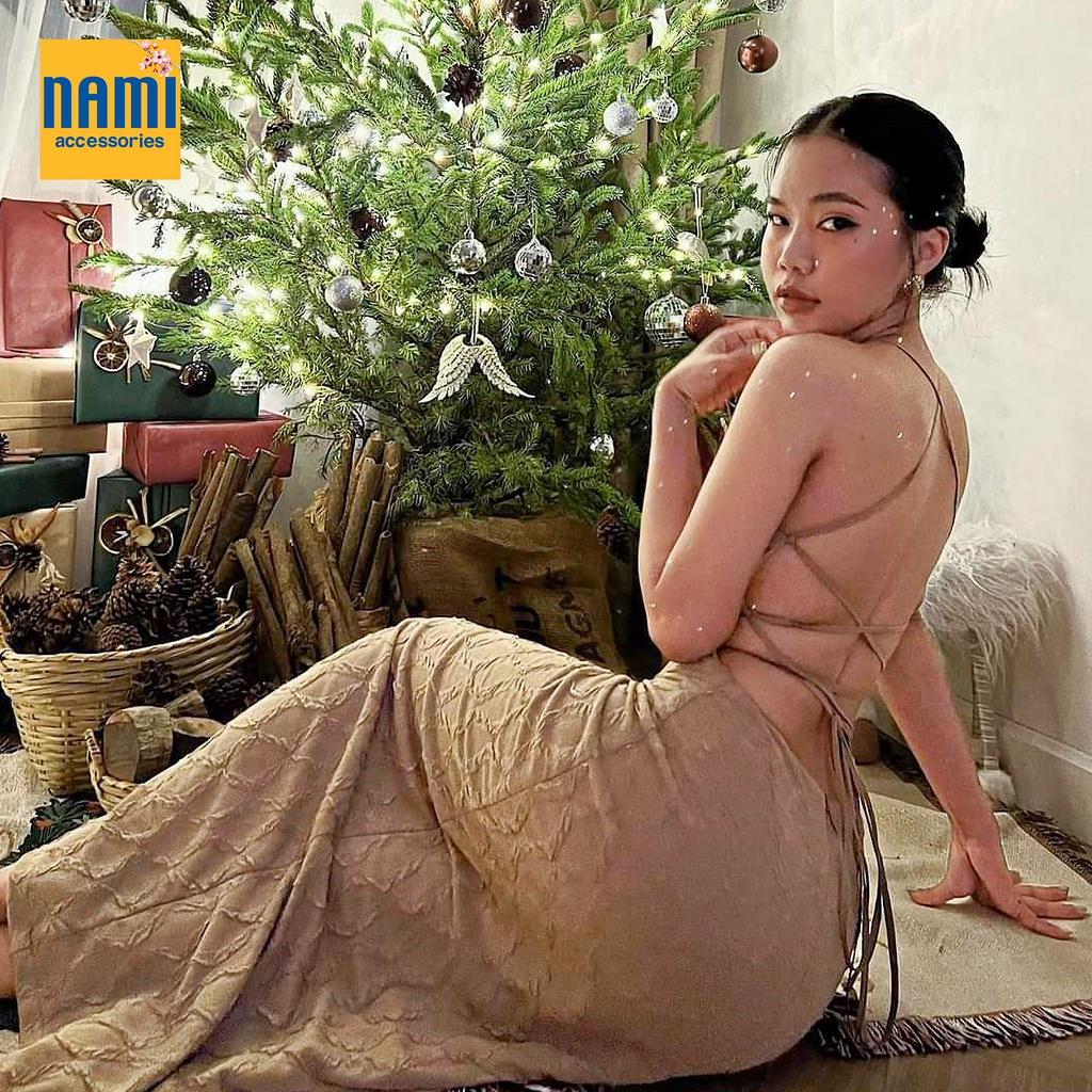 ( HÀNG CHUẨN ĐẸP ) Đầm Maxi Gân Nổi Cổ Yếm Đan Dây Lưng Sexy Gợi Cảm Quyến Rũ - ATNU003