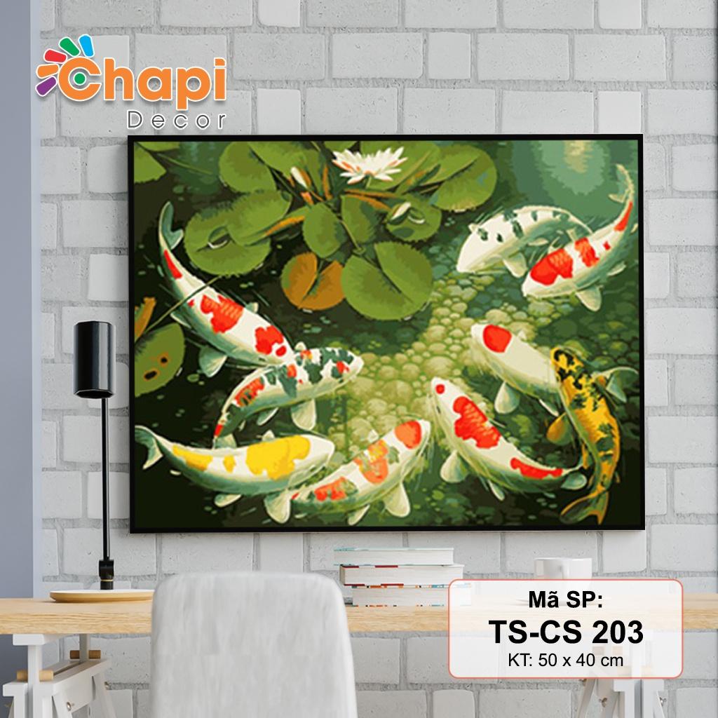 Tranh tô màu số hóa Chapi, Đàn Cá Vui Đùa KT 40x50cm đã căng khung, Có dầu bóng | Chapi Decor