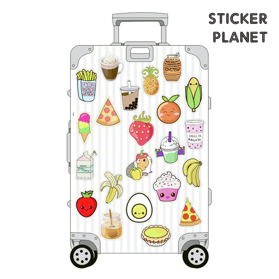 Bộ sticker đồ ăn nhanh fastfood chống thấm nước trang trí mũ bảo hiểm, đàn, guitar, ukulele, điện thoại laptop