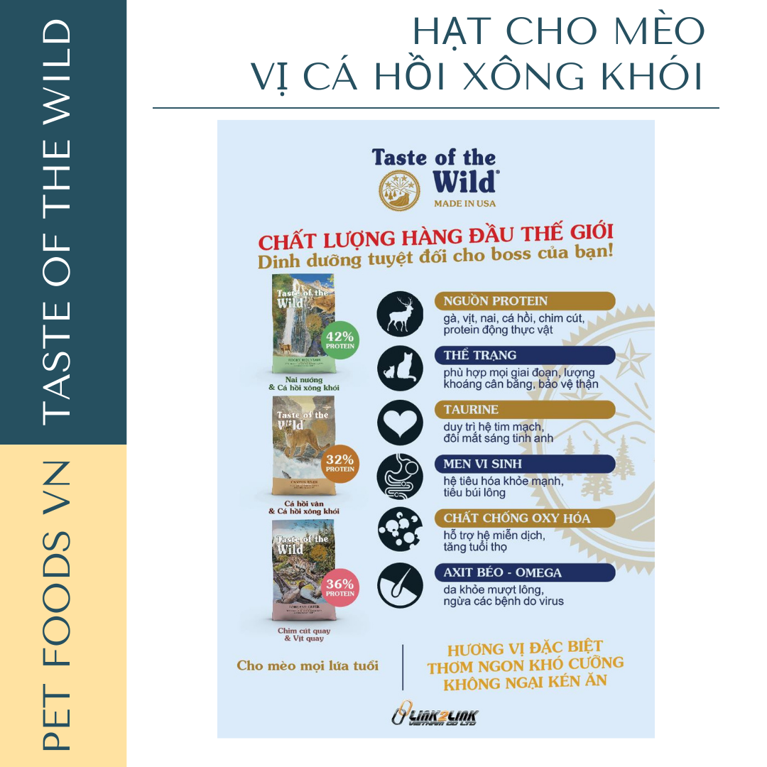 Hạt cho mèo TASTE OF THE WILD Canyon River vị Cá Hồi Vân & Cá Hồi Xông Khói