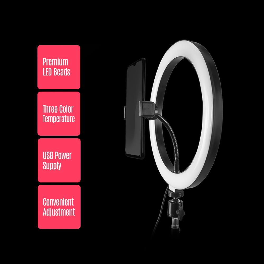 Đèn LED Fill Light USB hỗ trợ 3 nhiệt độ màu với giá đỡ điện thoại Tripod Max. Chiều cao 2m / 6,6ft cho - Màu đen - Đèn & Kẹp & Chân máy Ring Light 10 inch