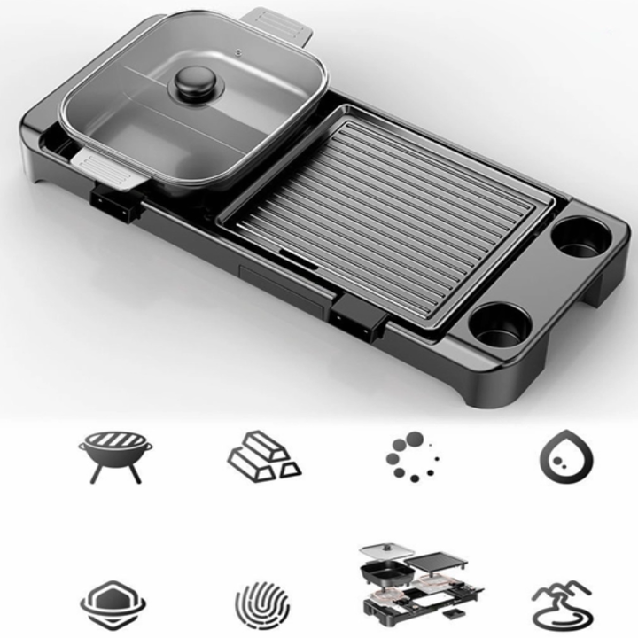 Bếp lẩu nướng 2 trong 1 EB-8801 phủ Teflon chống dính 3 lớp cao cấp công suất 1100-2200W