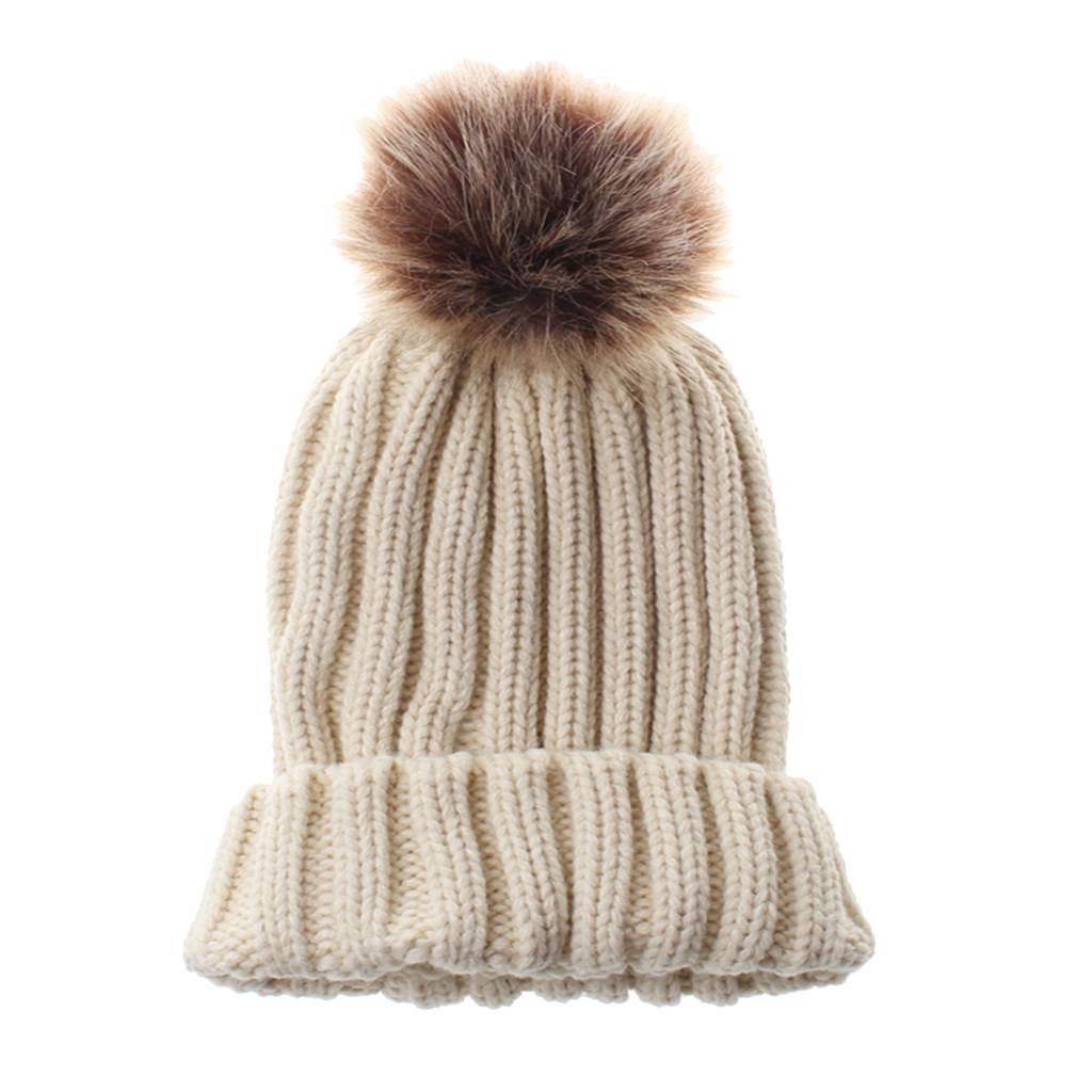 Baby Unisex Winter Warm Faux Double Fur Pom Bobble Knit Beanie Hat Cap