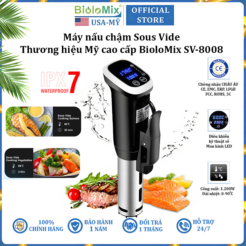 Máy nấu chậm chân không Sous vide BioloMix SV-8008 1200W Điều khiển màn hình LED - Hàng Chính Hãng