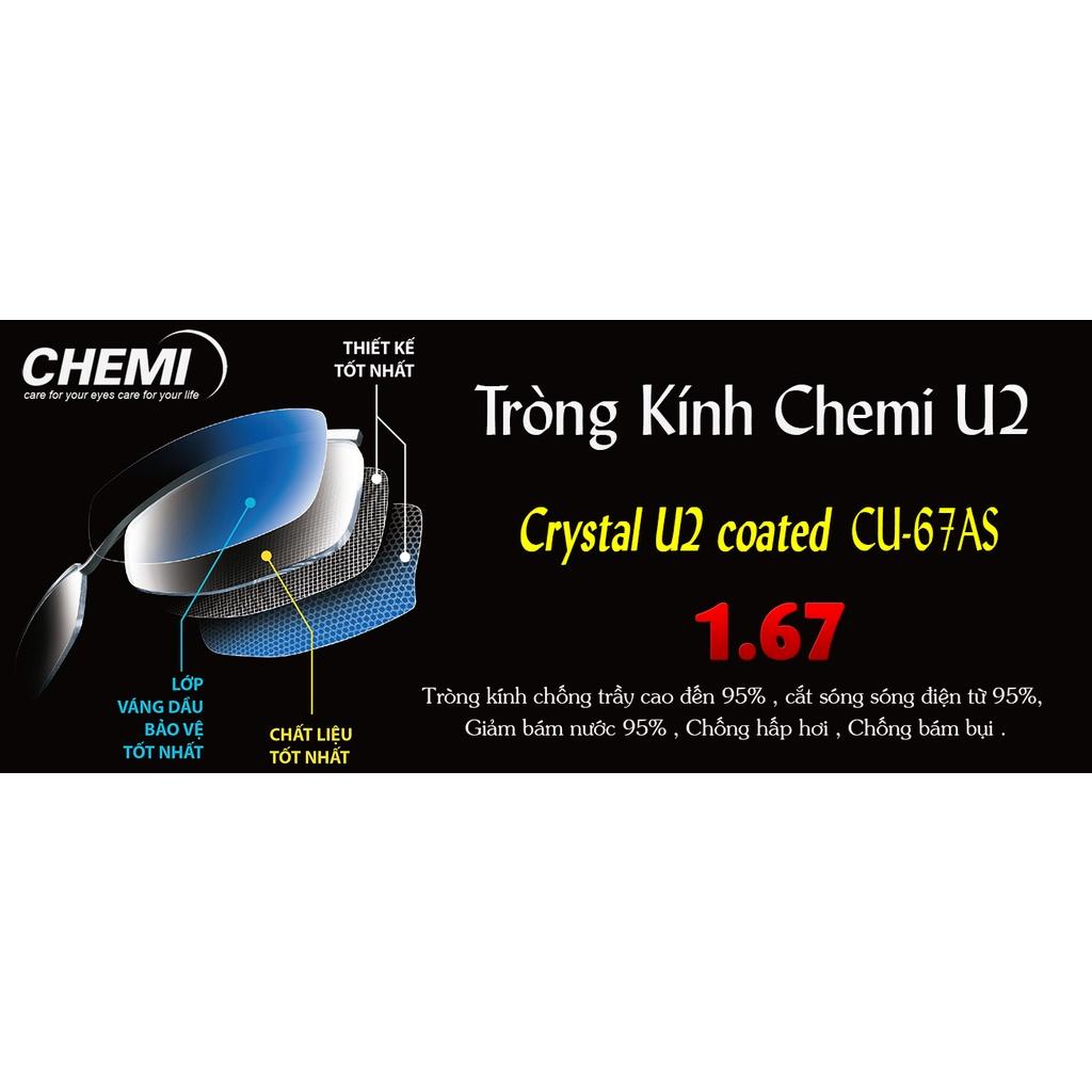 Tròng kính siêu mỏng CHEMI U2 1.67 ASP UV400 CRYSTAL U2 COATED chính hãng Hàn Quốc