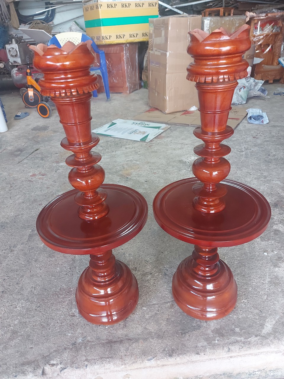 Cặp chân đèn gỗ - Chân Đèn Thờ , gỗ tràm bông vàng Cao 40cm