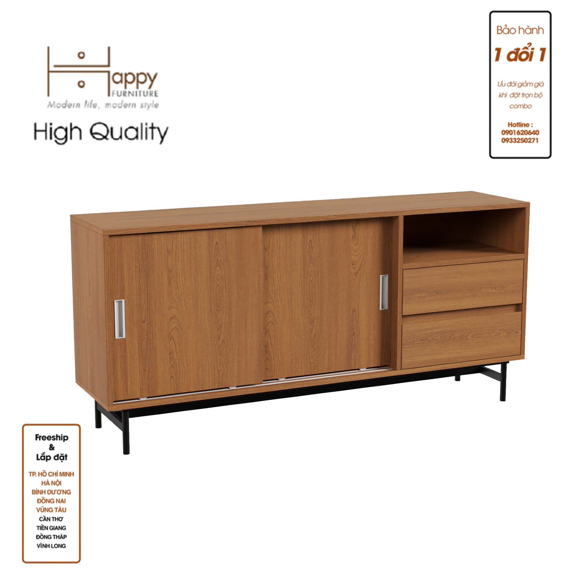 LUCA, Tủ lưu trữ 2 ngăn cánh lùa - Chân sắt, 150cm x 36cm x 70cm , TCL_023