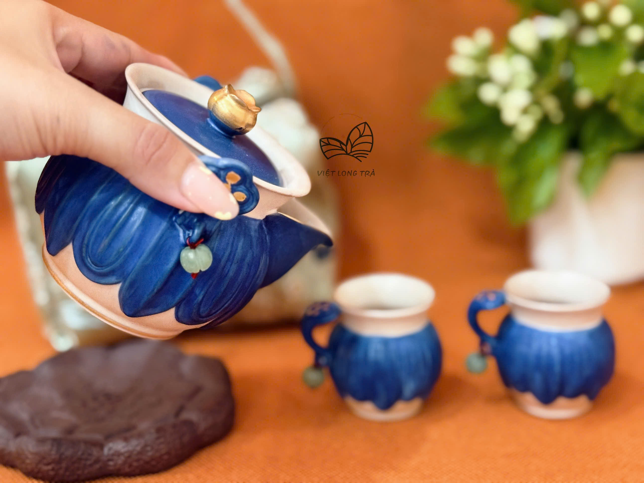 BỘ CHÉN KHẢI PHA TRÀ 4 MÓN DU LỊCH TIỆN LỢI - HỌA TIẾT SEN NGỌC - SET GAIWAN