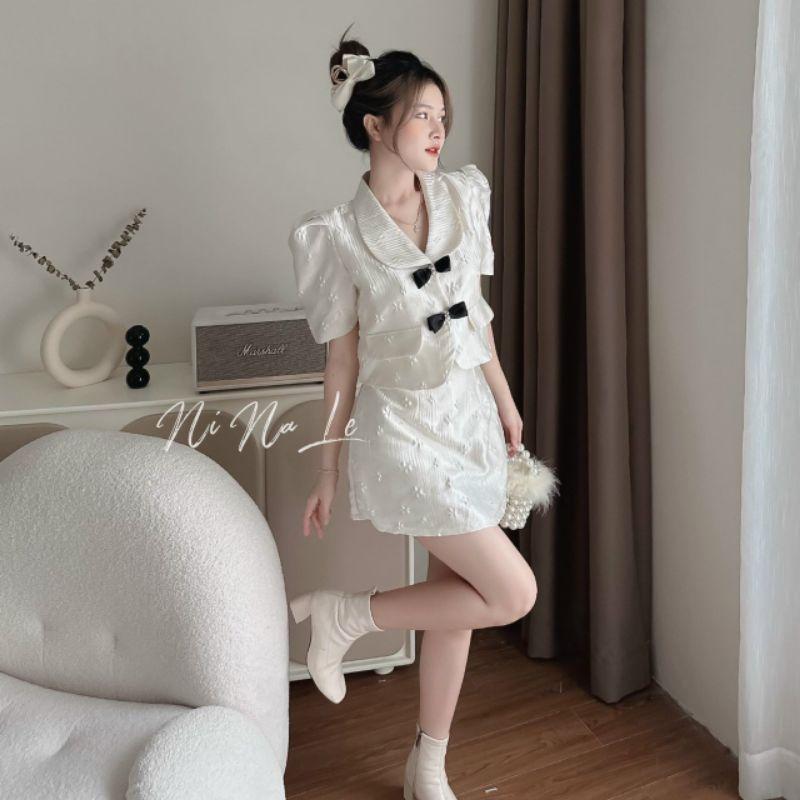 SET ÁO TRẮNG NƠ ĐEN VÀ VÁY XỐP