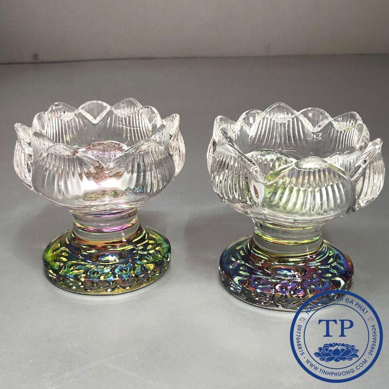 ĐÔI CHÂN ĐẾ NẾN THỜ THUỶ TINH TRONG SUỐT ĐẾ NGŨ MẦU NGŨ SẮC TM12194