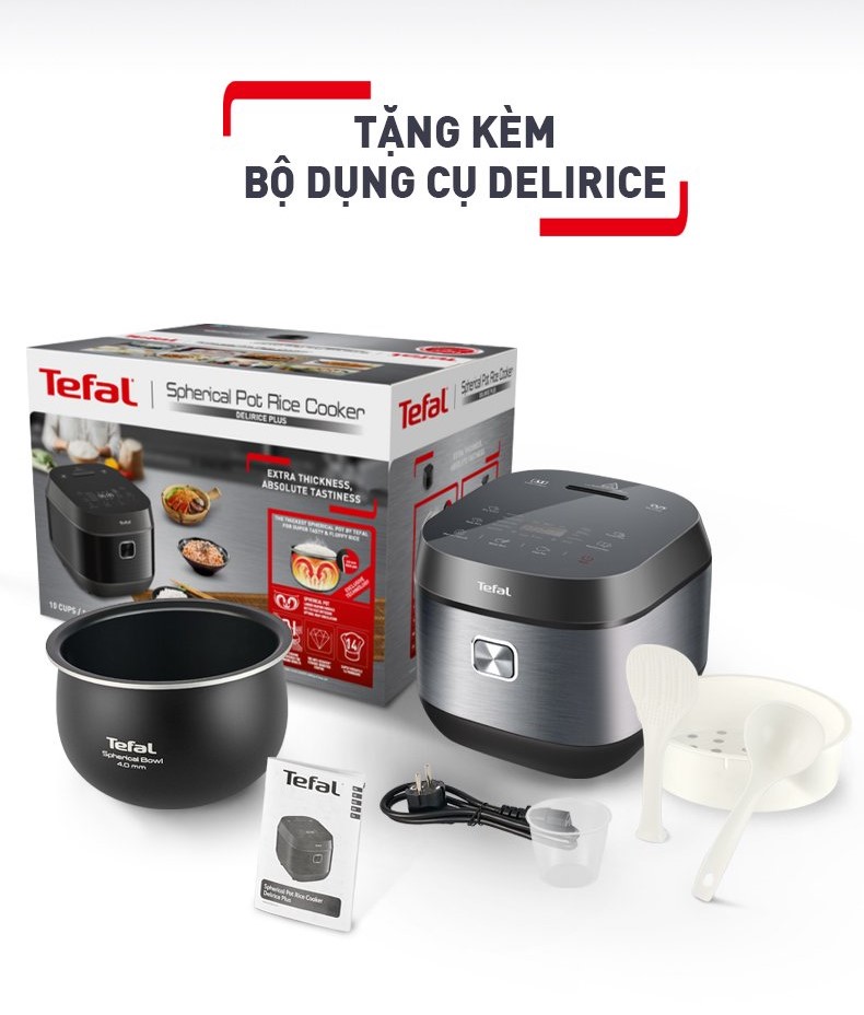 Nồi cơm điện tử Tefal 1.8L - Lòng nồi siêu dày 4mm RK776B68 - Xám - Hàng chính hãng