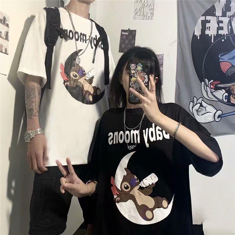 Áo Thun Tay Ngắn Cổ Tròn Hoạ Tiết In Thiết Kế Dáng Rộng 2 Màu Lựa Chọn Size M-5Xl