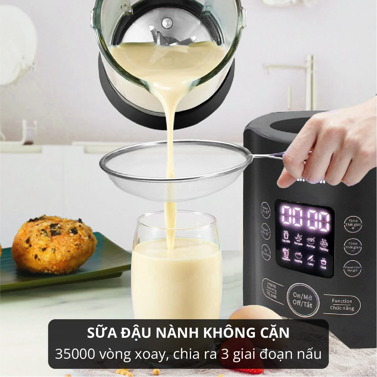 Máy làm sữa đậu nành không cần lọc bã Mishio MK360 800W cối thủy tinh Borisilicate 1.75L - Hàng chính hãng