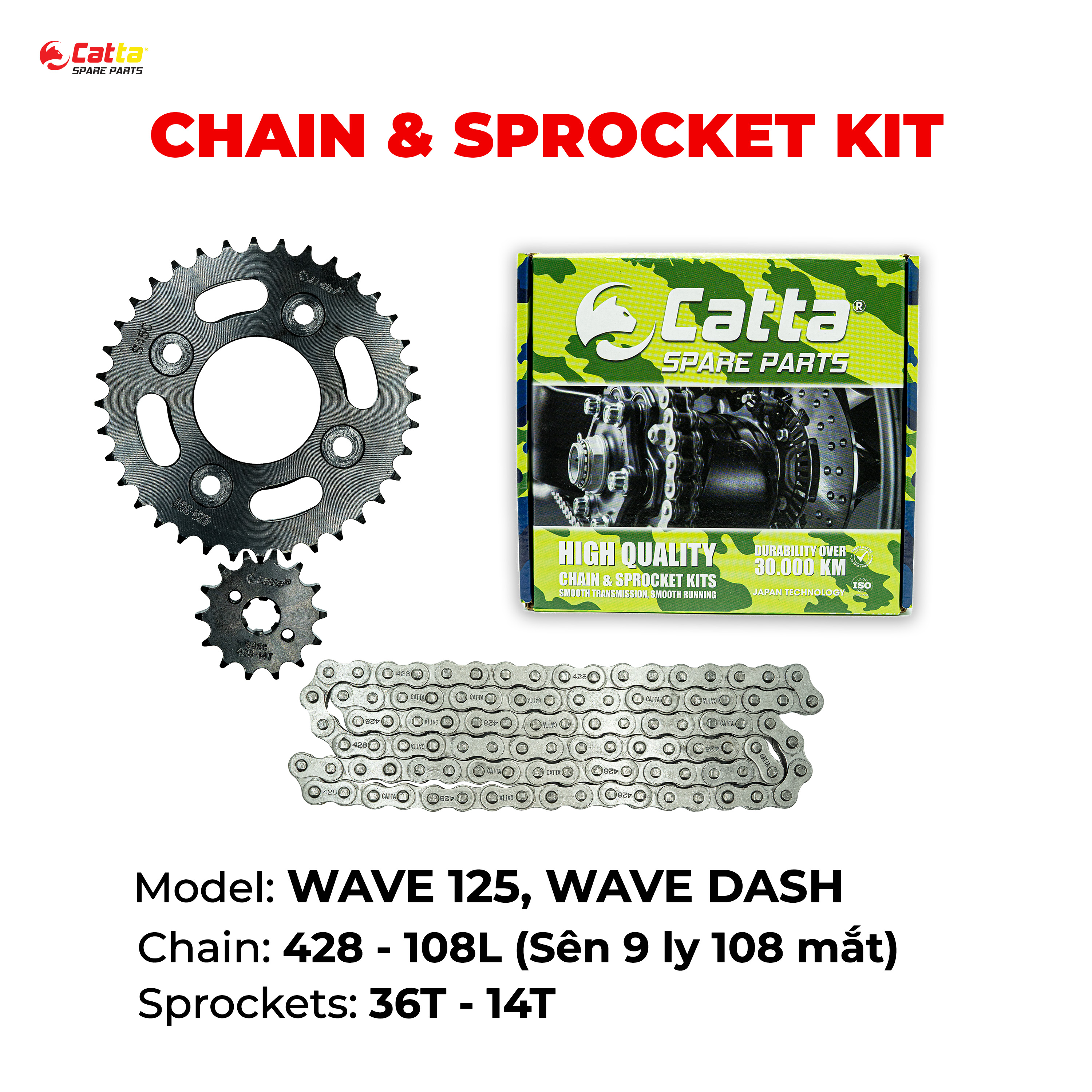 Nhông Sên Dĩa WAVE 125, 125i, 125S, 125X, 125R, WAVE DASH 2017 - Nhông sên dĩa CATTA chất lượng cao
