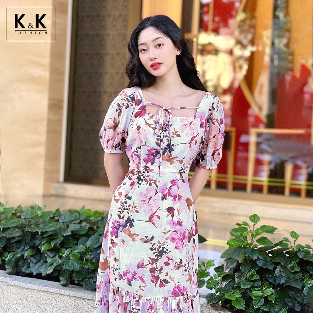 Đầm Hoa Đuôi Cá Cổ Vuông K&amp;K Fashion KK117-36 Chất Liệu Tơ Boi