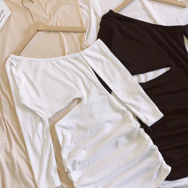 Đầm khoét eo lệch vai