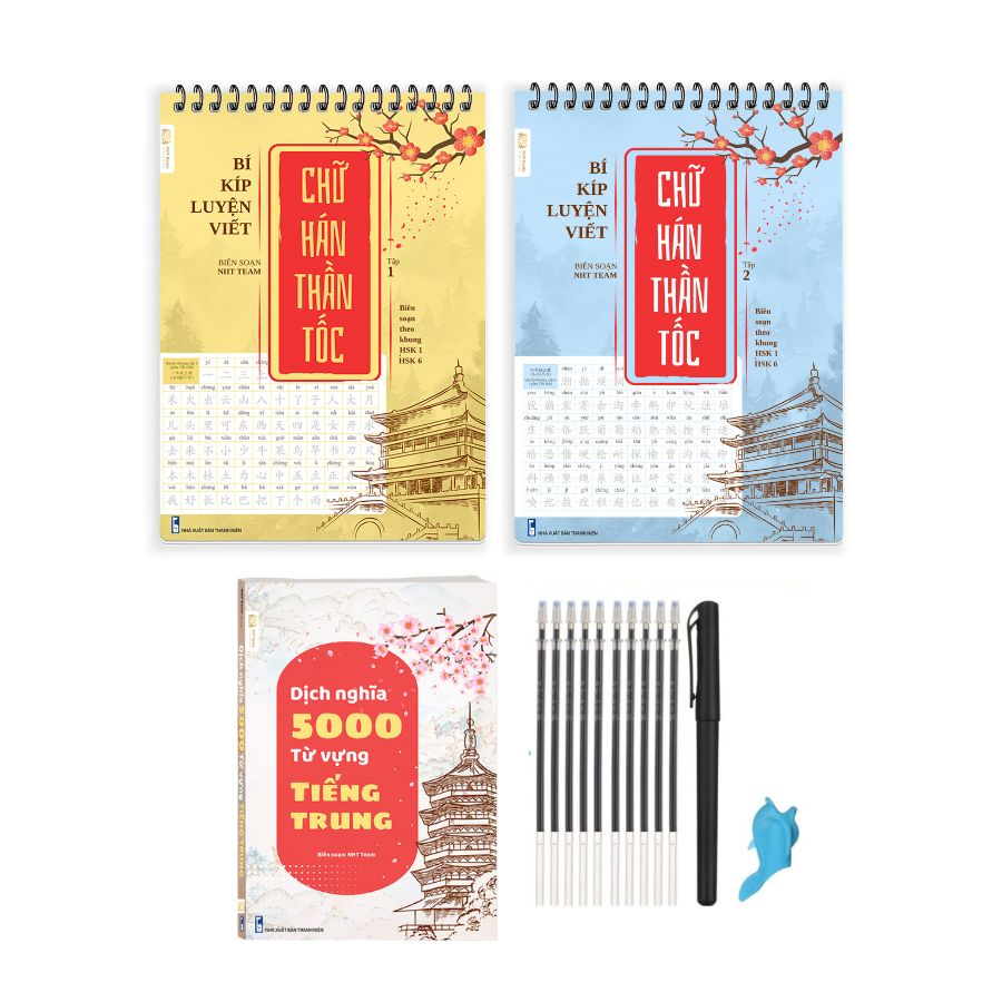 Vở Bí Kíp Luyện Viết Chữ Hán Thần Tốc in chìm, luyện viết 3500 chữ Hán biên soạn theo khung HSK 1-6