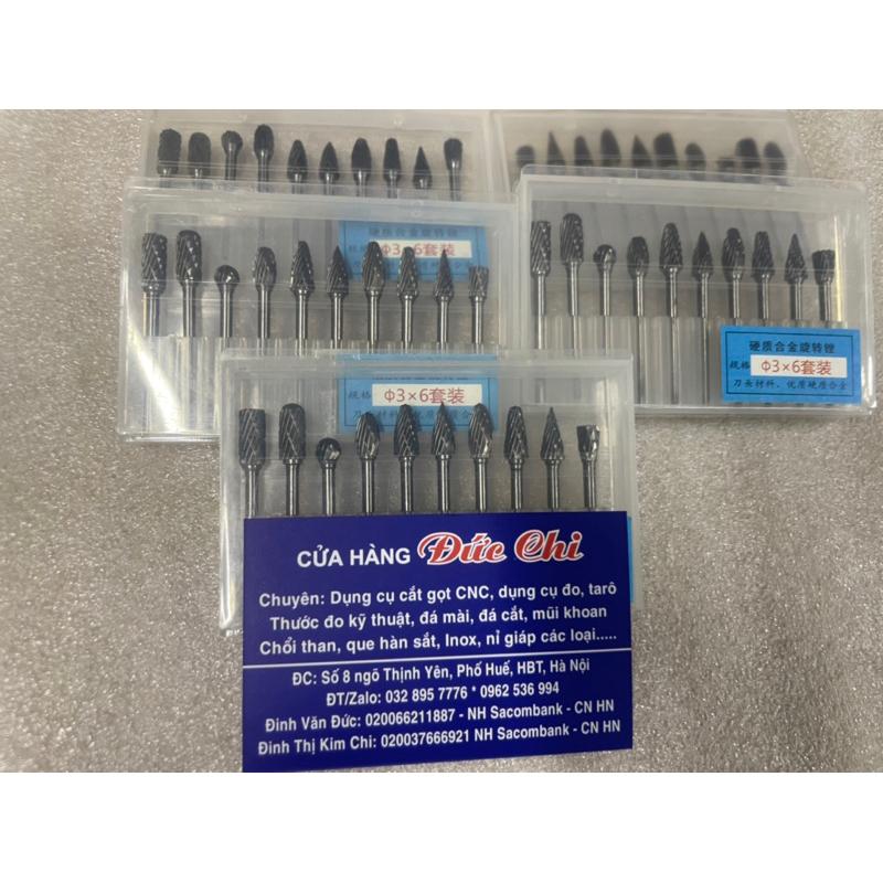 Bộ 10 Mũi Mài ,Khắc Hợp kim ,Gỗ Lụa cao cấp cán 3mm