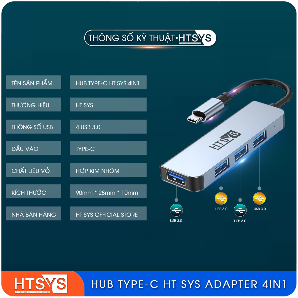 Hub Type C Và Hub USB HT SYS 4 in 1 To USB 3.0 - Hàng Chính Hãng