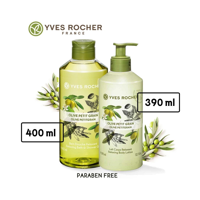 Combo Gel tắm Yves Rocher 400ml + Dưỡng thể Yves Rocher 390ml - Hương olive và tinh dầu cỏ chanh