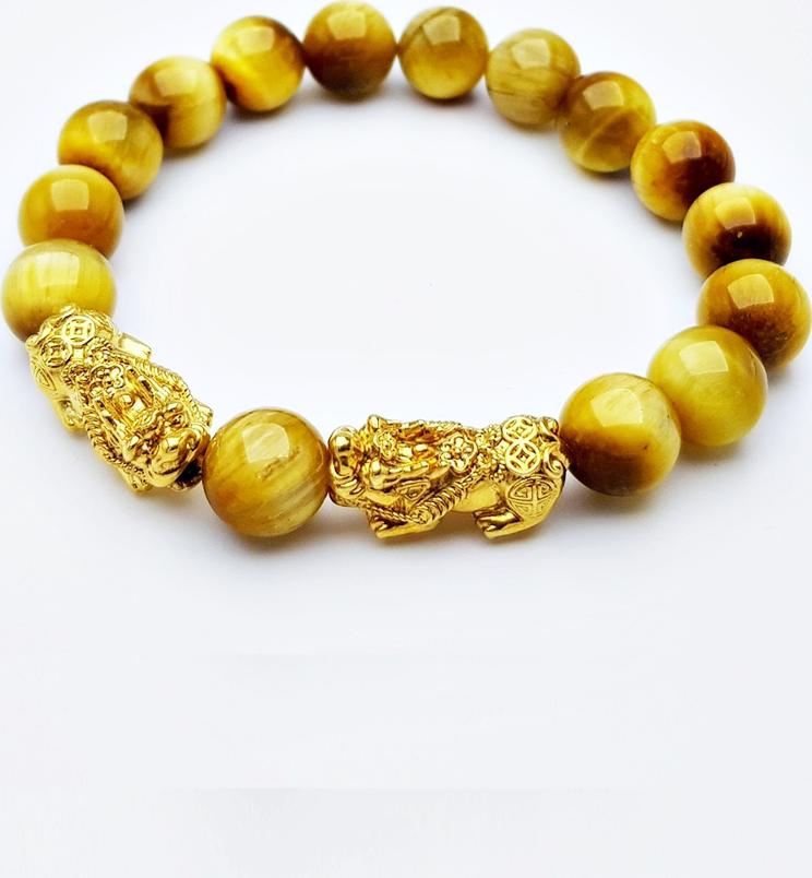 Vòng Tay Đá Opal Vàng Tự Nhiên Tỳ Hưu Bạc Mạ Vàng 24K 10MM Gembank