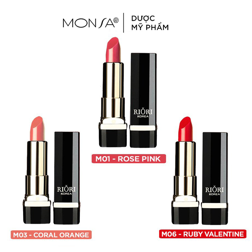 Set 3 Son Lì Màu Hồng Đất, Cam Đất Và Đỏ Cam - Son Lì Riori Matte Lipstick Không Chì 6 Màu Son (M01,M03,M06)