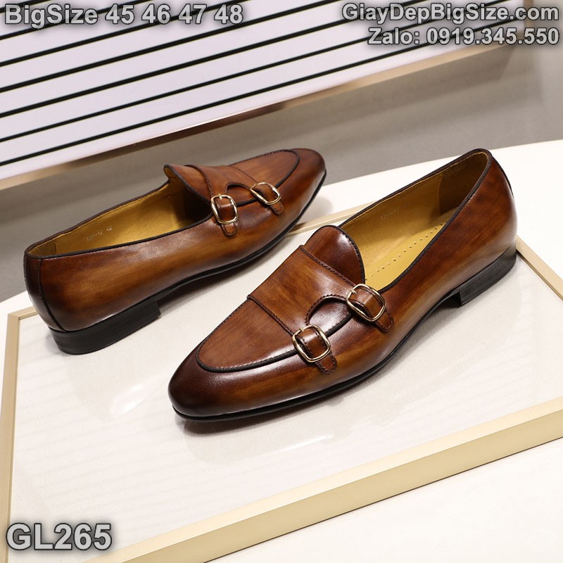 Giày tây lười Monk Strap, giày da công sở cỡ lớn 45 46 47 48 cho nam chân to. Big size handmade loafers for wide feet