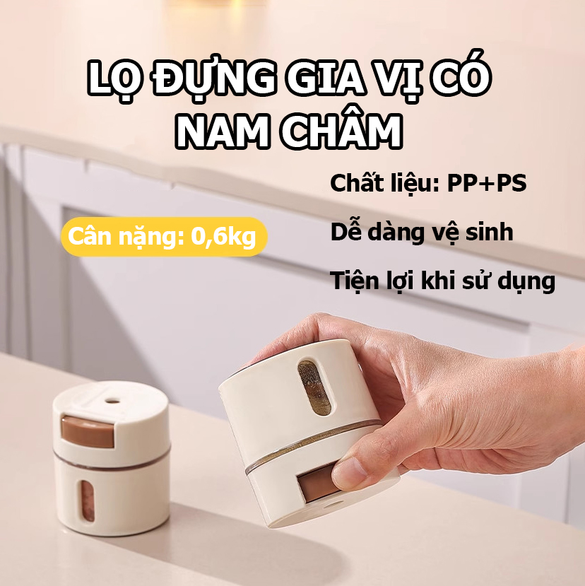 Lọ đựng gia vị có nam châm hút  từ treo tường kiểm soát định lượng muối-  K1615