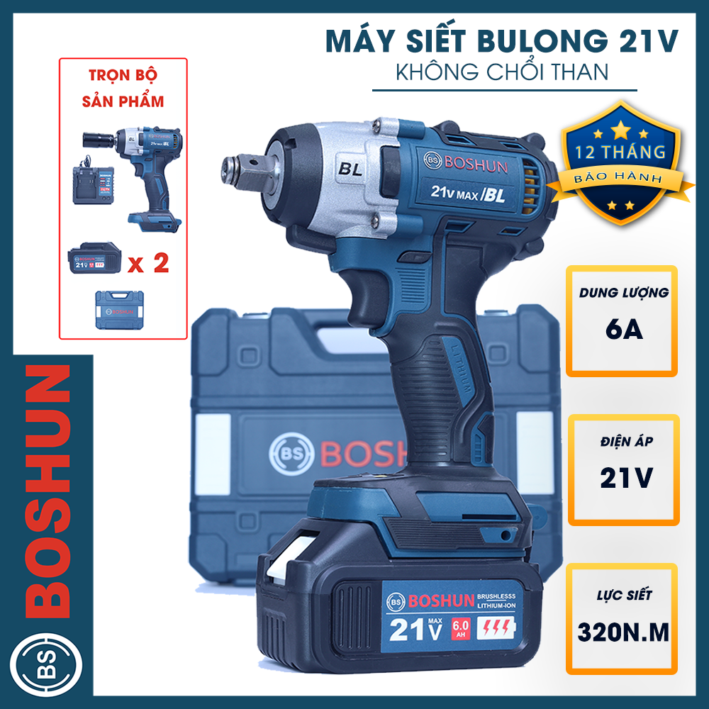 Máy Siết Bulong Pin 21V BOSHUN 6097B Lực Siết 380Nm Không Chổi Than - HÀNG CHÍNH HÃG