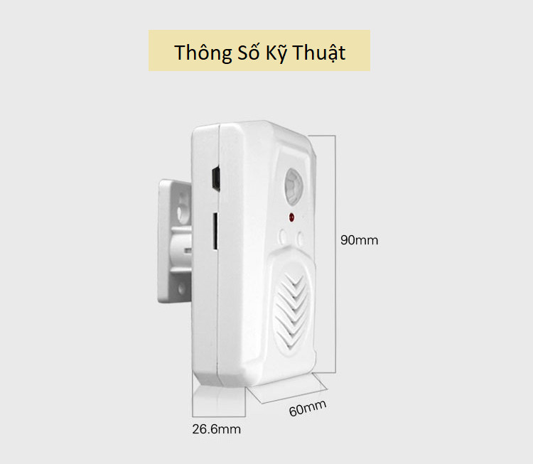 Thiết bị báo khách cảm biến chuyển động hồng ngoại cao cấp gắn thẻ nhớ ( Lắp đặt nhà ở, cửa hàng, nhà hàng, khách sạn ...- Tặng kèm 02 nút kẹp cao su giữ dây cố định )