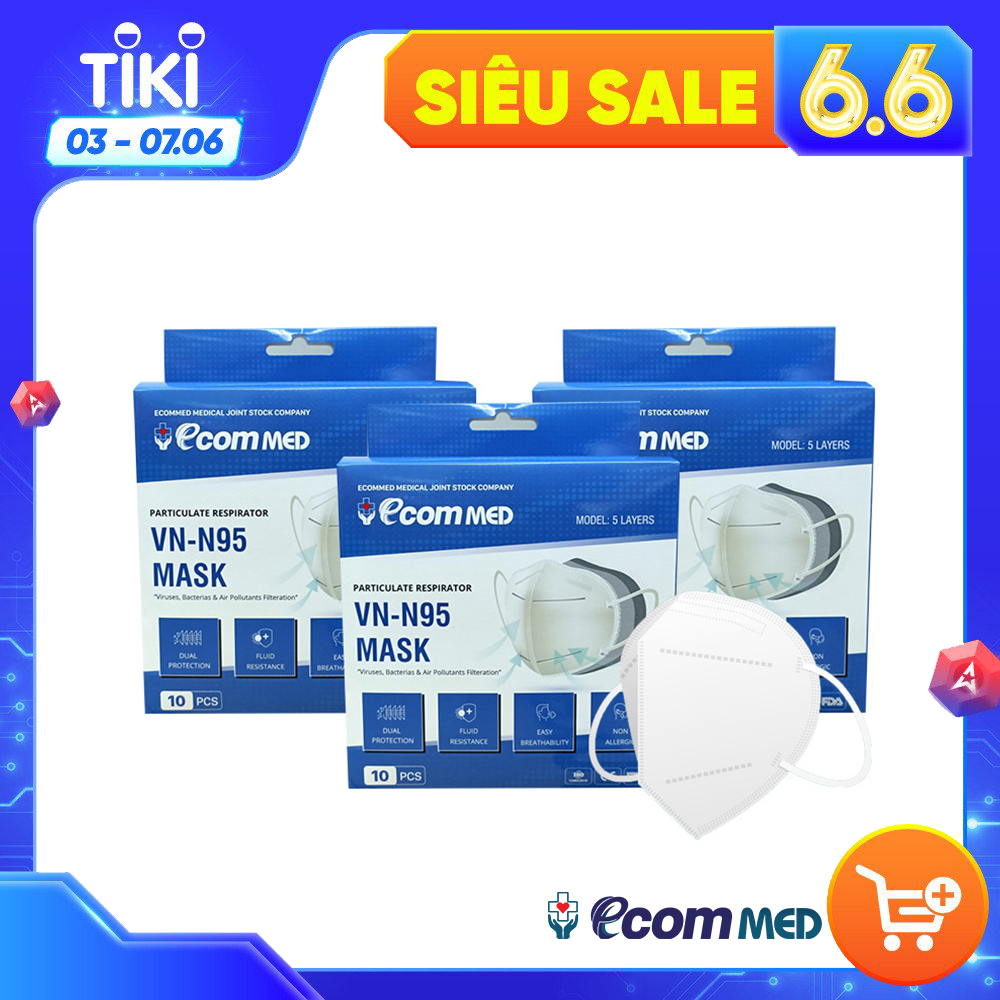 Khẩu Trang N95 EcomMed Combo 3 Hộp (10 cái/Hộp)