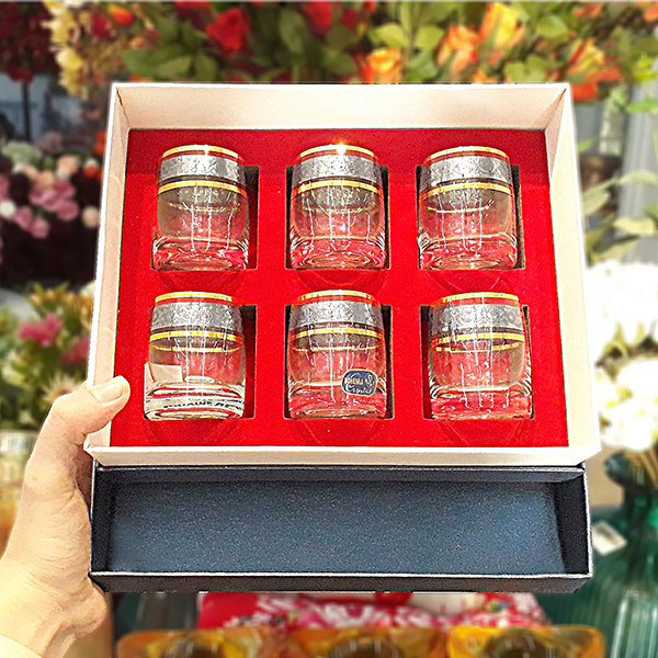 Set Ly Pha Lê Tiệp Cao Cấp Shot Bầu Mạ Bạc Bohemia 60ml -Quà Tặng Tân Gia, Khai Trương, Họp Mặt, Tặng Đối Tác