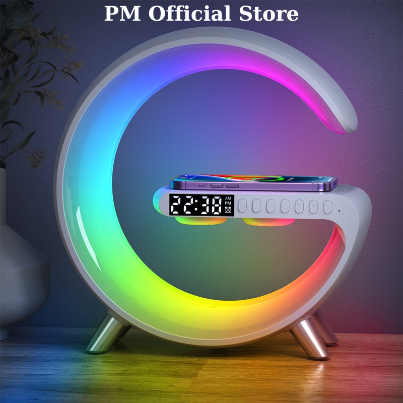 Loa Bluetooth 5.0 chữ G Thông Minh 4 chức năng Sạc Không Dây Báo Thức Đèn ngủ 265 chế độ sáng, thiết kế hiện đại