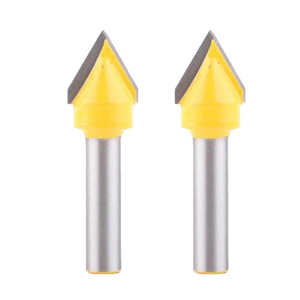 2 Pieces 8mm Shank Woodworking Mill Router Bits V-Groove 60 Degree